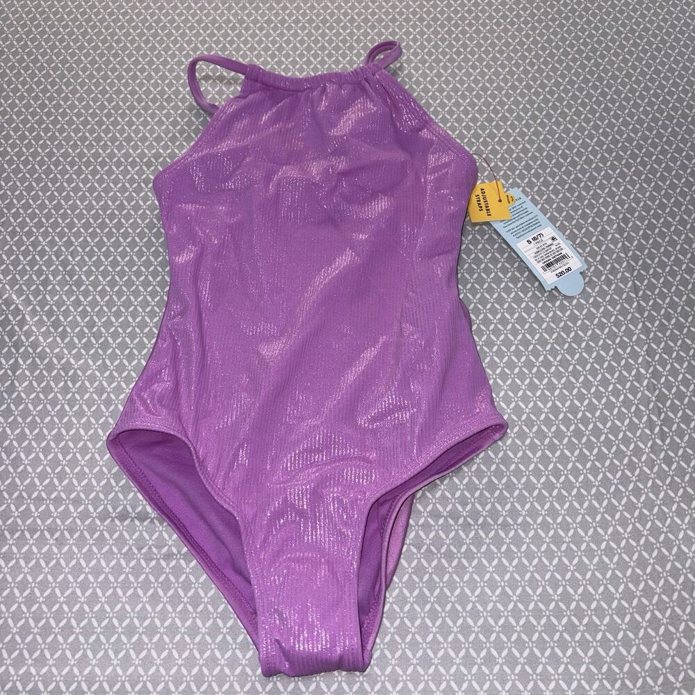Cat & Jack Girls Swimsuit S 6/7 One Piece Metallic Floral UPF 50